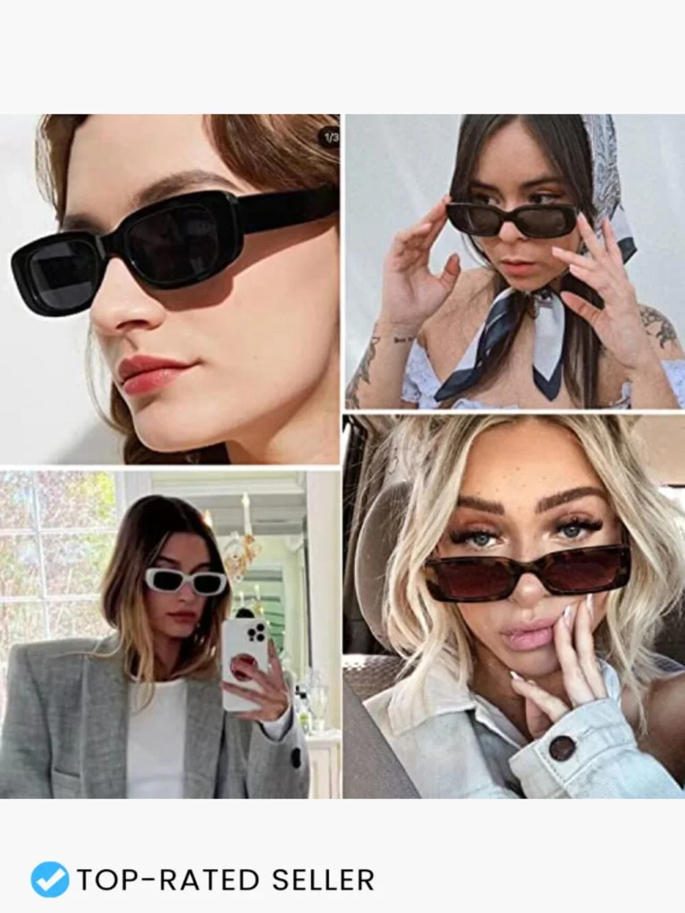 Rectangle Sunglasses Retro Vintage UV400 Protection Square Frame Unisex
